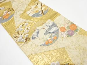 丸紋に鶴・松・梅・楓模様織り出し　袋帯